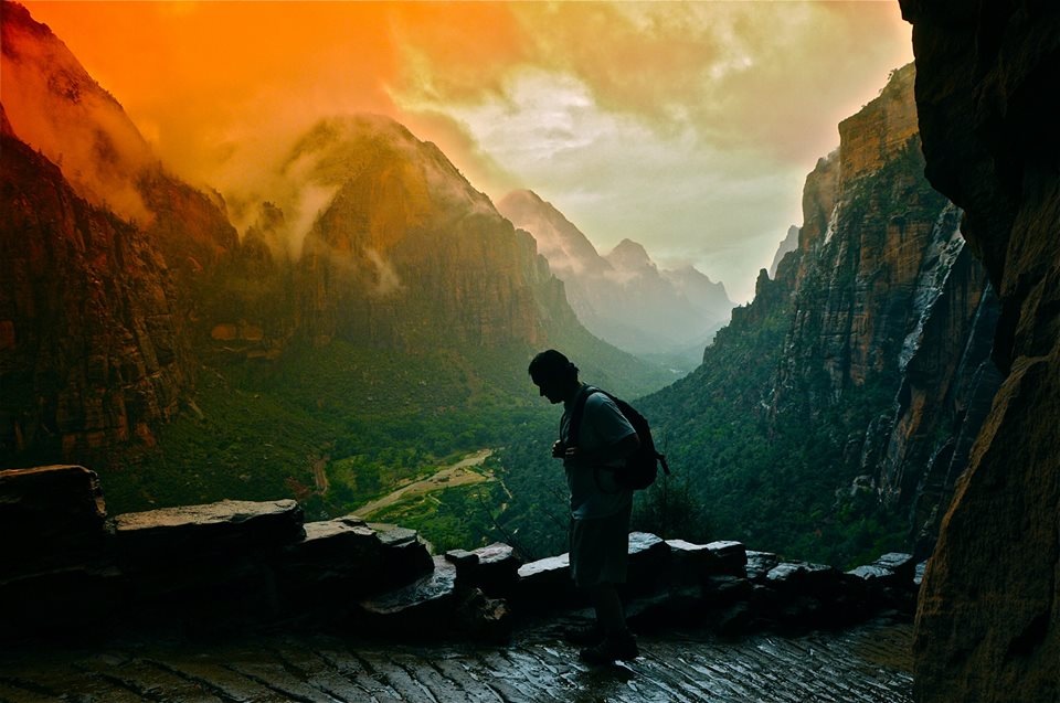 photo taken on the famous Angels Landing Hike in Moab National Park in between rain storms. photo by Laura Pollock